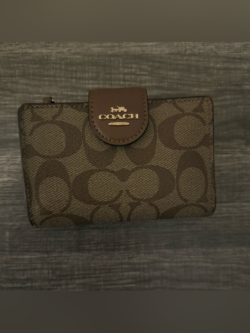 Coach Brown Signature Monogram Compact Wallet - Picture 2 of 4